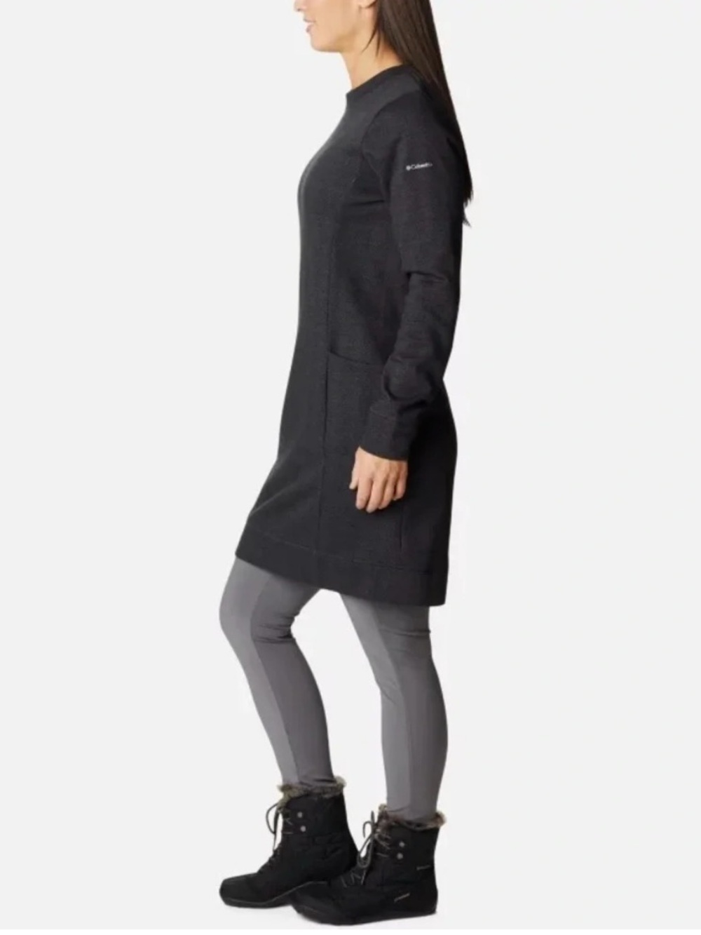 Columbia Black Long Sleeve Knit Dress with Pocket Detail